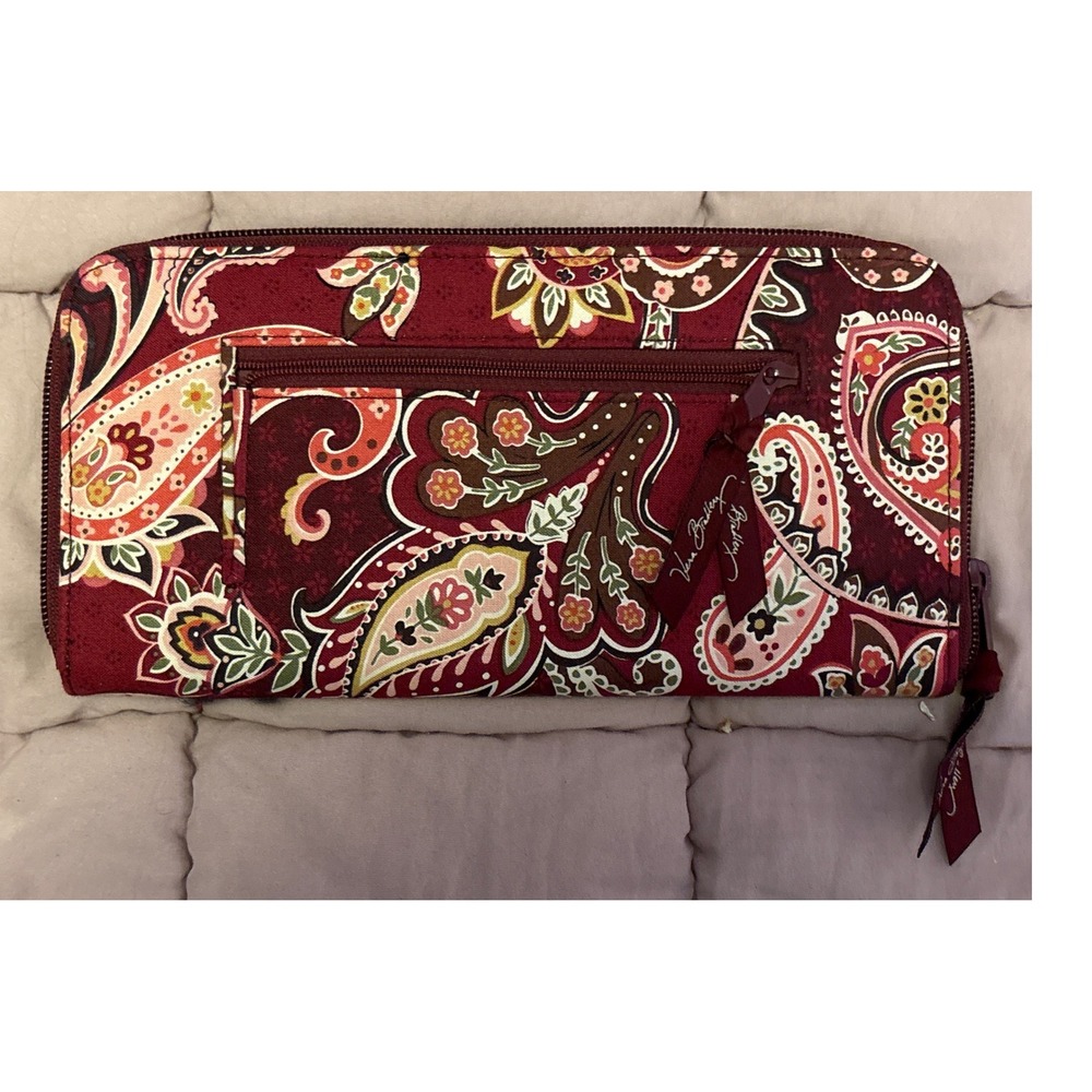 Vera Bradley‎ Paisley Zip Around Travel Wallet Organizer Red Pink - Picture 3 of 7